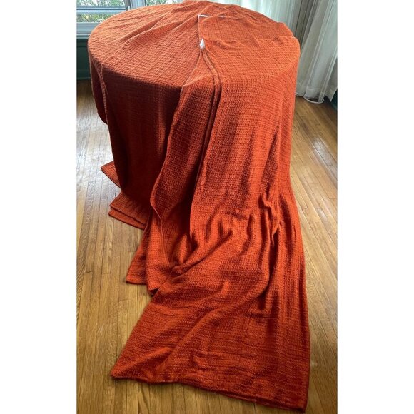 Vintage 70s pleated curtain, burnt orange/brick thick woven panel,  price for 1 - Picture 6 of 10